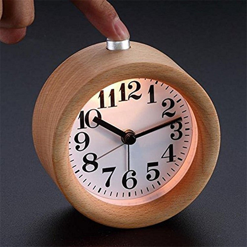 Wyatt Alarm Clock (Solid Beech Wood Student Bedside Silent Snooze Alarm Clock)