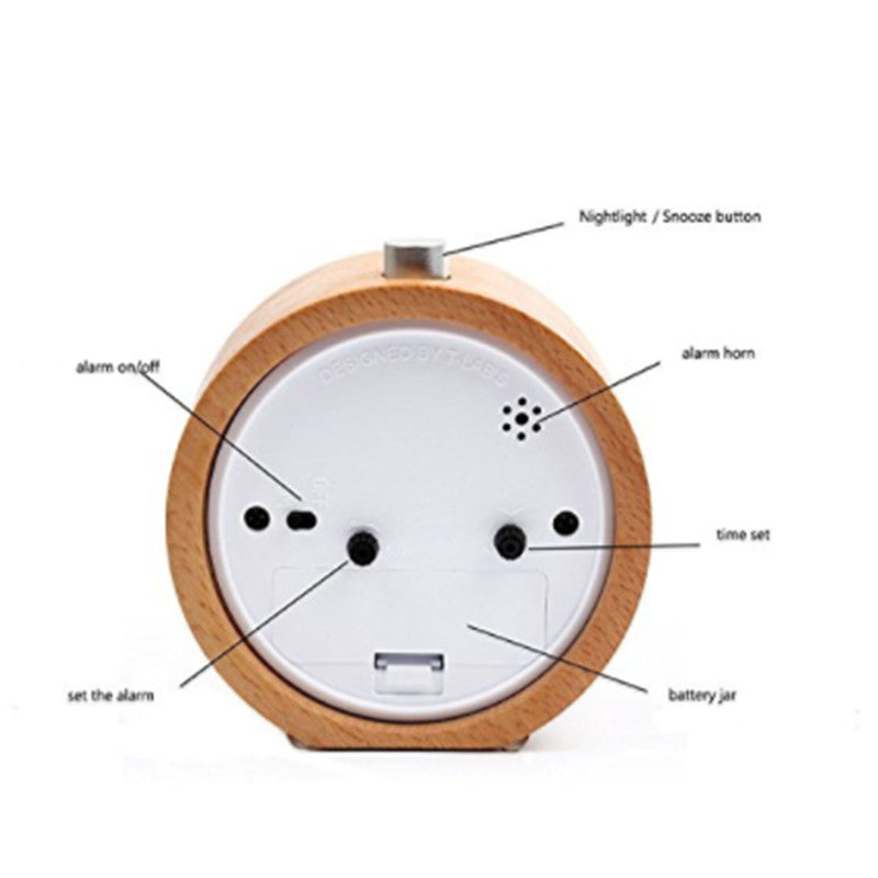 Wyatt Alarm Clock (Solid Beech Wood Student Bedside Silent Snooze Alarm Clock)